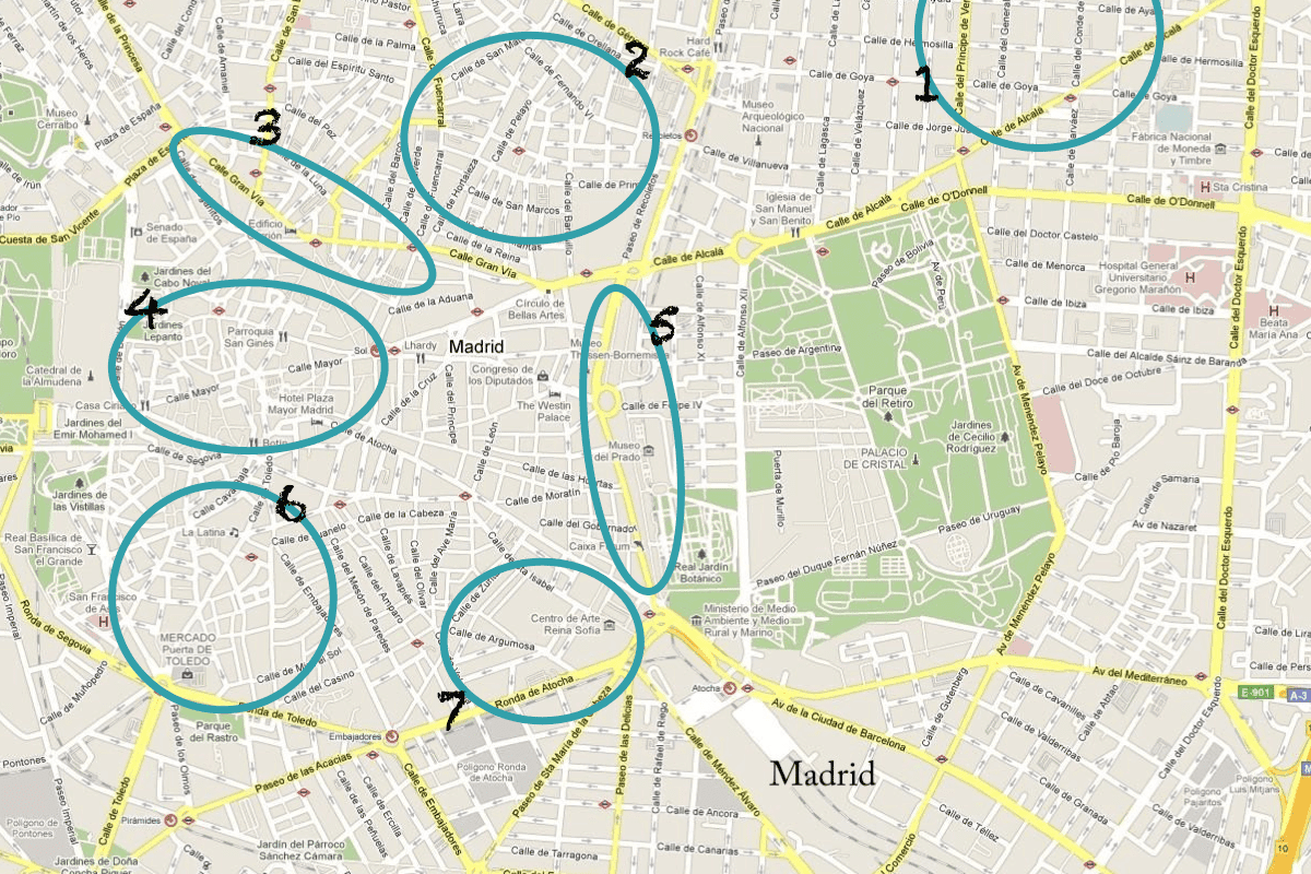 Onde ficar em Madrid - mapa da cidade