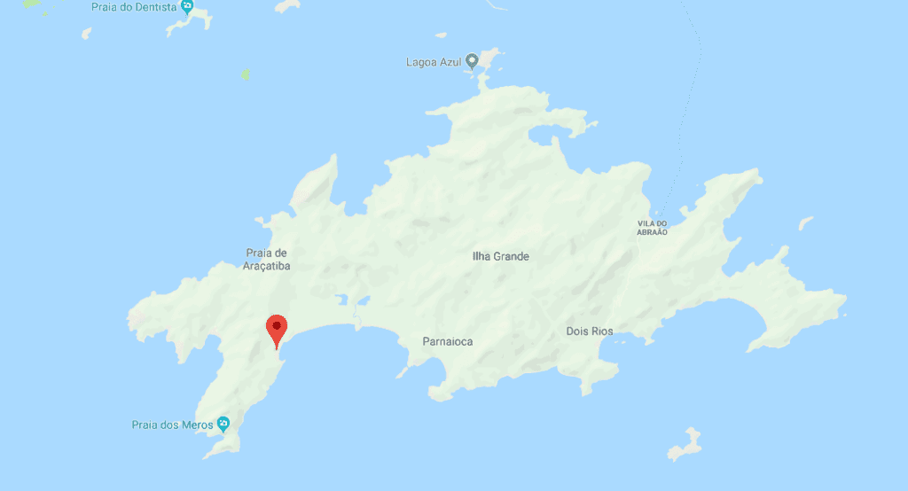 Mapa da Ilha Grande com localização da Praia do Aventureiro