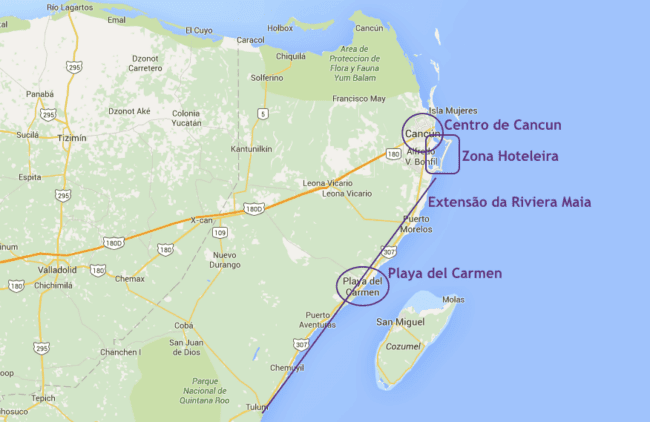 Onde ficar em Cancun - mapa