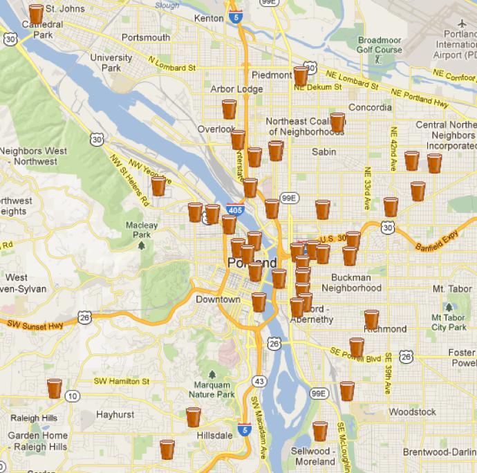 O mapa da cerveja em Portland (Imagem: reprodução)