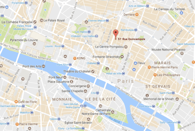 Mapa com a localização do apartamento para alugar em Paris