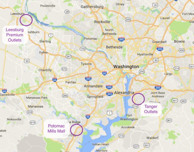 Outlets, shoppings e lojas em Washington DC, Virginia e Maryland