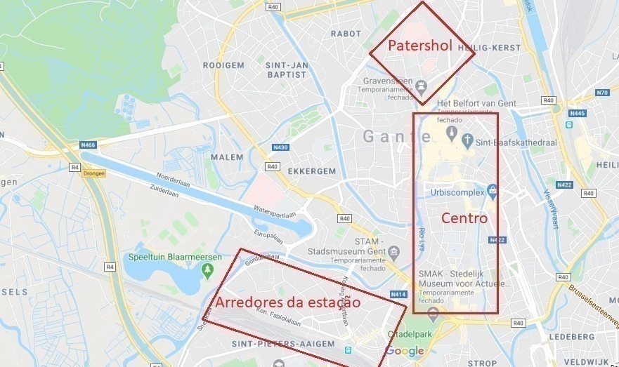 Mapa bairros de Gante 